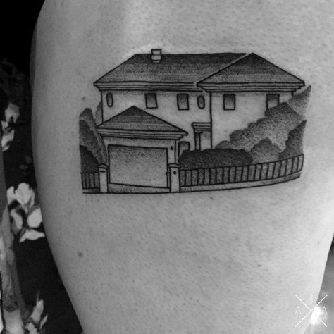 Pin for Later: 19 Ways to Permanently Honor Your Favorite Place in Ink A Fenced Property Property Of Tattoos, Childhood Tattoo Ideas, House Tattoos, Sweet Days, Dotwork Tattoo, Matching Couple Tattoos, Latest Tattoos, Childhood Home, Home Tattoo