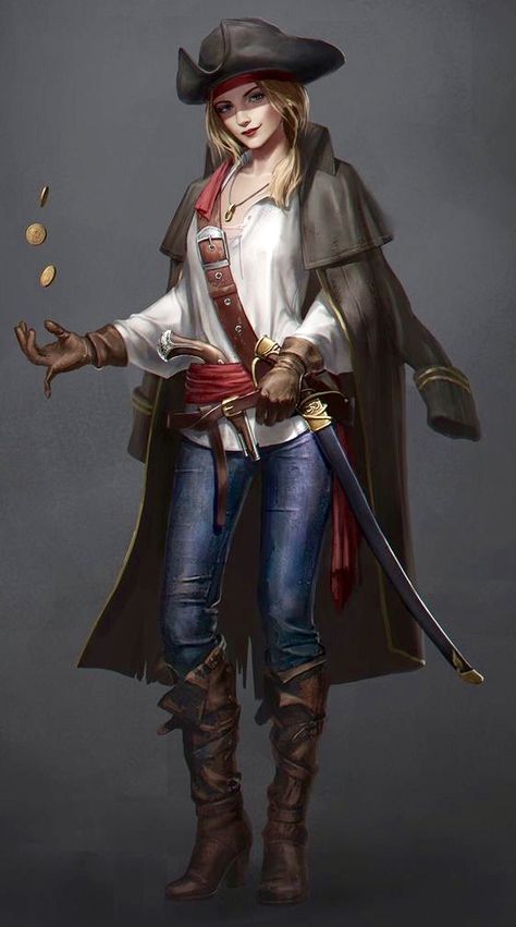 Confident Pirate lady Pirate Clothing, Pirate Art, Heroic Fantasy, Pirate Woman, Pirate Costume, Arte Fantasy, Fantasy Rpg, Fantasy Inspiration, Dnd Characters