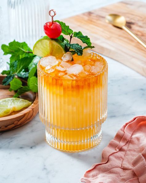 Here's how to make the original Mai Tai recipe! Gather the ingredients for this tropical rum drink that's as complex as it is fruity. #maitai #recipe #maitaicocktail #maitaidrink #rumcocktail #rum #tropical Easy Mai Tai Recipe, Mai Tai Recipe, Cold Dip Recipes, Vegan Brunch Recipes, Best Fish Recipes, Winter Salad Recipes, A Couple Cooks, Salad Dressing Recipes Healthy, Vegan Brunch