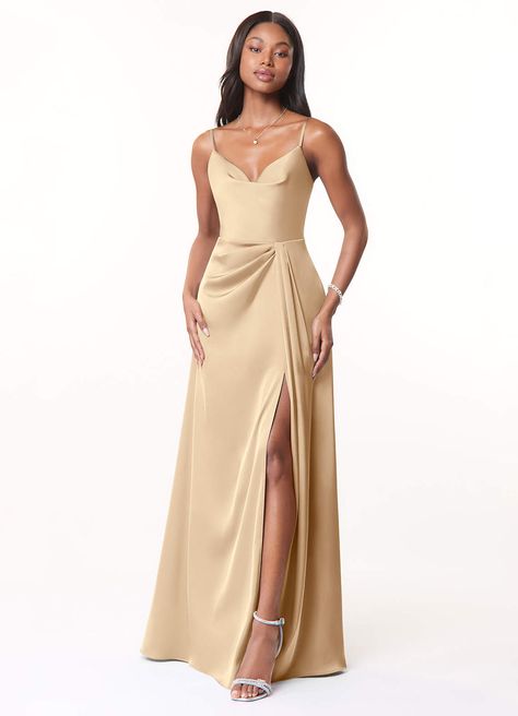 Champagne Azazie Brielle Bridesmaid Dresses | Azazie Champagne Bridesmaid Dress, Uzun Boy, Bridesmaid Dresses Azazie, Stretch Satin Dress, Champagne Bridesmaid, Champagne Bridesmaid Dresses, Azazie Bridesmaid Dresses, Chicago Wedding, Stretch Satin