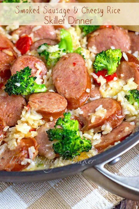 Smoked Sausage & Cheesy Rice | bakeatmidnite.com | #kielbasa #cheese #rice #recipe Smoked Sausage Rice, Sausage Rice Casserole, Smoked Sausage And Rice, Cheesy Rice Recipes, Sausage And Rice Casserole, Sausage And Rice, Sausage Rice, Smoked Sausage Recipes, Cheesy Rice