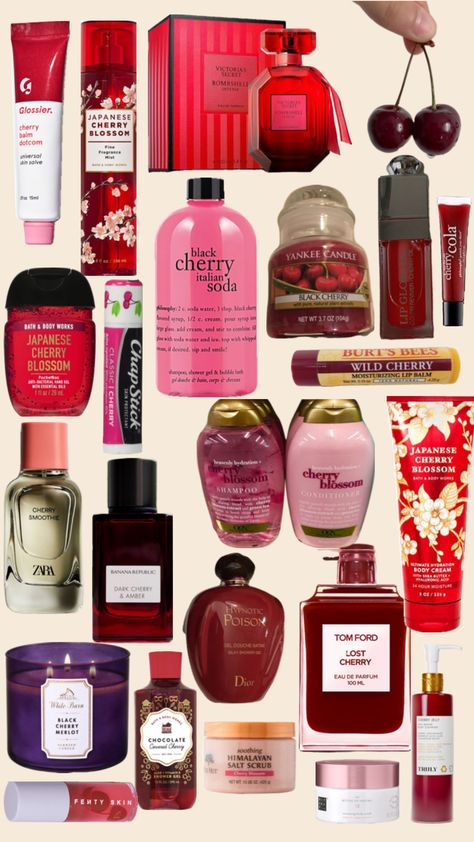 How to smell like cherry, how to smell good. #howtosmellgood #cherryscent #cherries #cherrysmell #howtosmelllikecherry #cherries #beauty #wellness #candles #soap #lipgloss #scents #cherrygirl #thatgirl #selfcare Cherry Products, How To Smell Good, To Smell Good, Wellness Candles, Fragrances Perfume Woman, Perfume Collection Fragrance, Basic Skin Care Routine, Shower Skin Care, Body Smells