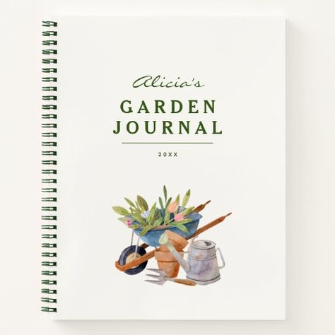 Gardening Tools Watercolor Garden Journal Notebook Garden Tracker, Garden Journal Ideas, Tracker Notebook, Gardening Journal, Garden Journal, Writing Pad, School Stationery, Gardening Tools, Plant Pots