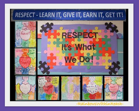 Respect For All Bulletin Board, Respect Bulletin Boards, Rights Respecting Schools, Respect Activities, Counselor Bulletin Boards, School Counseling Bulletin Boards, Counseling Bulletin Boards, Emotions Preschool, Classroom Doors