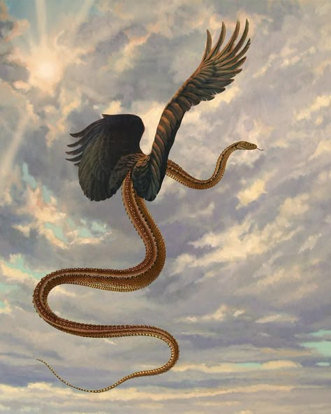 Snake With Wings, Snake Mural, Winged Snake, Winged Serpent, Animal Illustration Art, Snake Art, Beautiful Dark Art, Mystical Creatures, Dragon Art