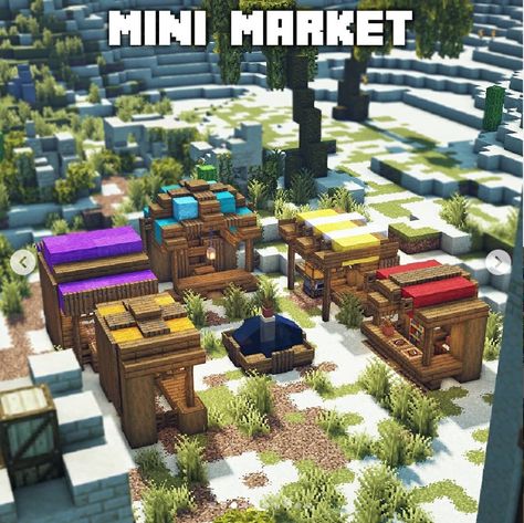 Minecraft Dog Park Ideas, Bakery House Minecraft, Minecraft Village Marketplace, Villager Marketplace Minecraft, Marketplace Minecraft Ideas, Minecraft Villager Marketplace, Minecraft Villager Market Stalls, Minecraft Flea Market, Armor Shop Minecraft