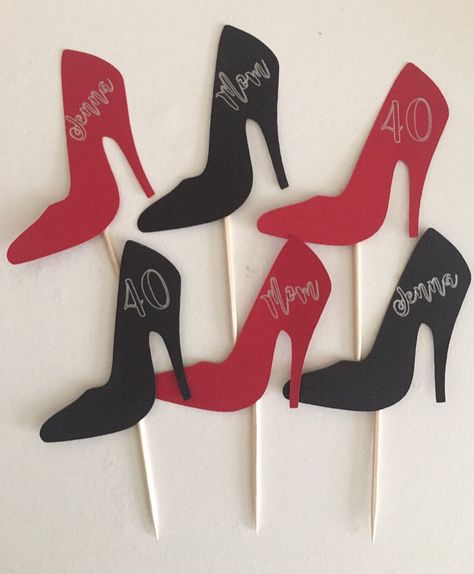 Shoe Party Ideas, Drum Party, 40th Birthday Cupcakes, High Heel Cupcakes, Shoe Cupcakes, Basketball Theme Party, Silhouette Cake Topper, Nana Birthday, Birthday Party Desserts