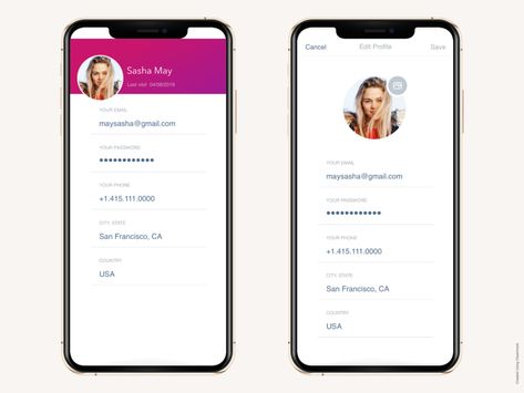 Edit profile page Mobile App Profile Page, Edit Profile Ui Design, Profile Page Ui Mobile, Profile Ui Mobile, Profile Page Design, App Design Profile, Edit App, Profile Ui, Profile App