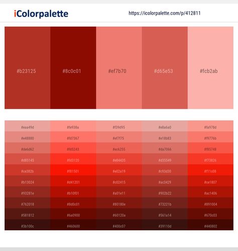 Colors included in this palette similar to Apricot, Brown, Claret Red, Dark Red, Dark Red and Indian Red, Dark Red and Light Coral, Dark Red and Light Pink, Fire Brick, Fire Brick and Dark Red, Fire Brick and Indian Red, Fire Brick and Light Coral, . Download color palette as Pdf, Adobe swatch and more. Color Palette With Red, Orange Wedding Color Palette, Shades Of Red Color, Orange Color Shades, Burgundy Color Scheme, Sangria Color, Pantone Red, Orange Wedding Colors, Hazelnut Chocolate