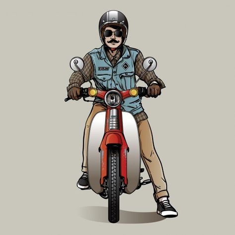 Cubs Wallpaper, Jimny Suzuki, Honda C70, Honda Super Cub, Motorcycle Artwork, Motorcycle Drawing, Motorcycle Events, Bike Drawing, Motorcycle Illustration