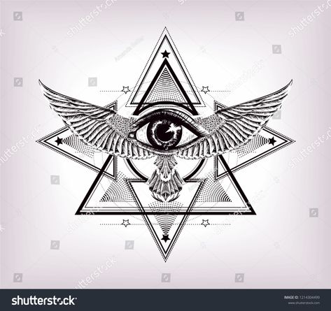 Sacred geometry with egypt symbol. Wings and all seeing eye.Vision of God Providence. Alchemy, religion, spirituality, occultism. Isolated vector illustration. Conspiracy theory. Drawing tattoo art.Vision#eye#God#Alchemy Wing And Eye Tattoo, Seeing Eye Tattoo, Eye Of God Tattoo, Spiritual Eye Tattoo, Egyptian Eye Pyramid Tattoo, Iluminati Eye Tattoo, Eye Pyramid Tattoo Design, Spiritual Eye Tattoo Sacred Geometry, All Seeing Eye Pyramid Tattoo Design