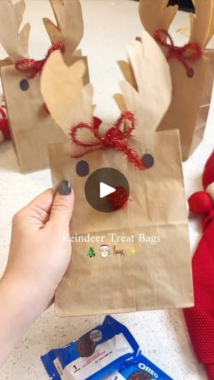 Brown Paper Bag Crafts, Make A Stencil, Diy Reindeer, Brown Paper Lunch Bags, Red Pom Poms, Brown Paper Bags, Paper Bag Crafts, Two Eyes, Paper Lunch Bags