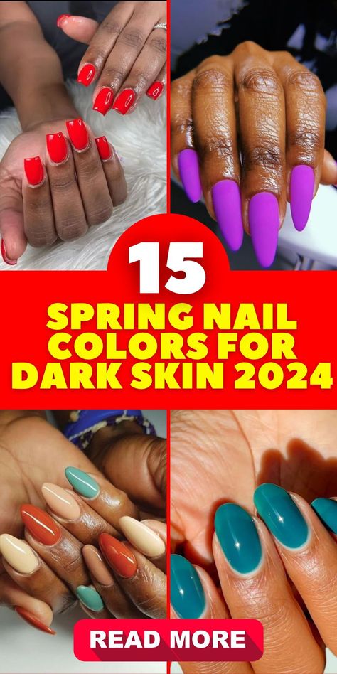 Step into spring with confidence, showcasing Spring Nail Colors for Dark Skin 2024. These classy and elegant shades are perfect for both toes and fingers. Whether you prefer bright and bold tones or pretty and neutral gel polishes, we've got you covered. Stay ahead of spring trends in 2024 and order your nail colors at unbeatable prices. Spring Nails On Black Women, Spring Nail Polish Colors 2024, Spring Nail Colors 2024, Dark Skin Nail Polish, Nail Colors For Dark Skin, New Nail Trends, April Nails, Pastel Nails Designs, Toe Nail Color