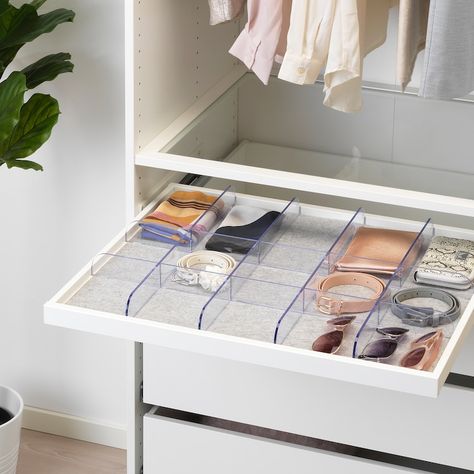 KOMPLEMENT Divider for pull-out tray - clear - IKEA Ikea Chest Of Drawers, Ikea Komplement, Hanger Closet, Drawer Mat, Decor Studio, Ikea Pax, Master Closet, Closet Designs, Drawer Liner