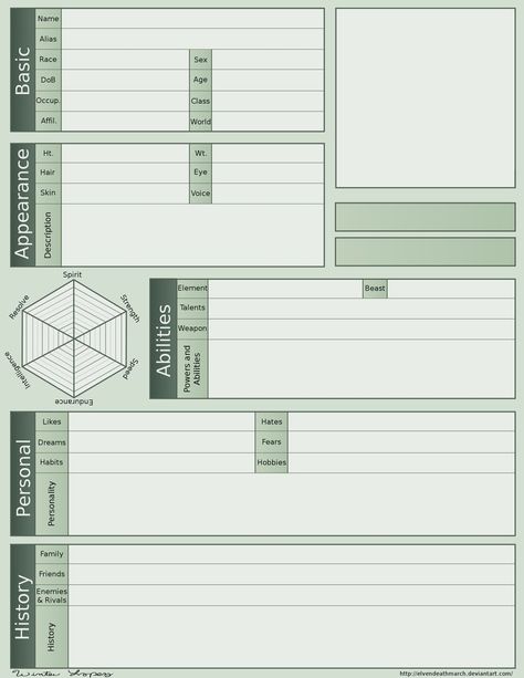 Character Profile 2.0 by ElvenDeathMarch Character Profile Template, Just Little Things, Character Sheet Writing, Personality Chart, Oc Template, Character Sheet Template, Profile Template, Animal Spirit Guide, Character Prompts