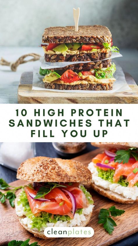 10 High Protein Sandwiches That Fill You Up #GourmetBLTs Low Calorie Sandwich, Protein Sandwich, Low Carb Sandwiches, Vegetarian Sandwich Recipes, Healthy Sandwich Recipes, High Protein Vegetarian Recipes, Protein Lunch, High Protein Meal Prep, High Protein Low Calorie