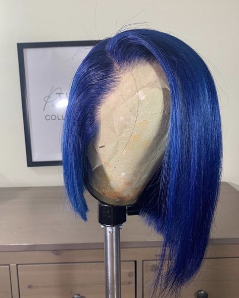 Dark Blue Wigs For Black Women, Blue Wigs For Black Women, Wigs For Black Women Bob, Blue Bob Wig, Black Women Bob, Hair Inches, Blue Wigs, Baddie Hair, Bob Human Hair Wigs