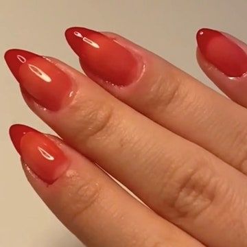 Jelly Red French Tip Nails, Translucent Red Nails, Red Clear Nails, Jelly Red Nails, Red Jelly Nails, Almond Nails Red, Nail Piercing, Short Almond Nails, Red Jelly