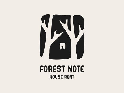 Forest note house rent by Batraz Dzida⭐ Forest Logo Design Ideas, Forest Branding, Forest Logo Design, Outdoors Logo Design, Cabin Logo, Airbnb Logo, House Logos, Forest Graphic, Forest Logo