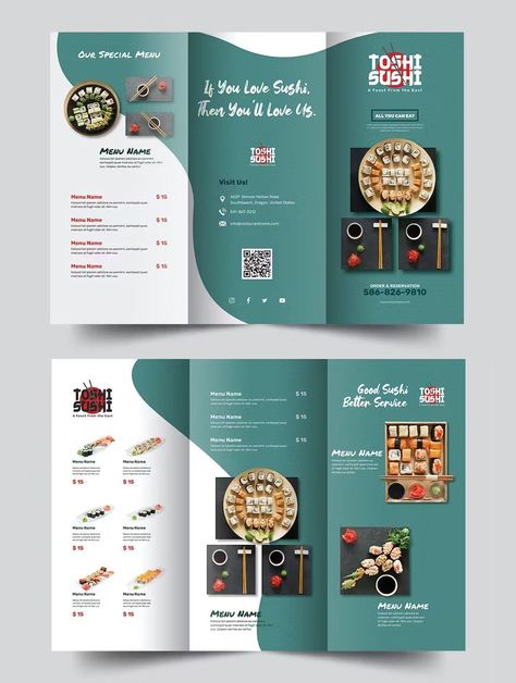 Trifold Restaurant Menu Template Vector EPS, INDD Visit site for more portfolio Aesthetic Restaurant Menu Design, Menue Design Ideas Creative, Indesign Work, Brochure Restaurant, Menu Trifold, Resturant Menu, Cafe Creative, Menu Board Restaurant, Restaurant Brochures