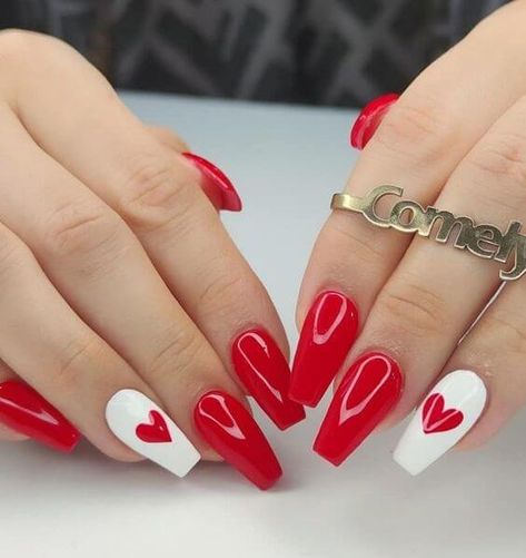 20 Eye-catching Red And White Nails For Any Special Occasion - 106 White Nails Design, White Short Nails, Nail Whitening, Red And White Nails, Plum Nails, White Coffin Nails, Mauve Nails, Square Nail Designs, Nail Designs Valentines