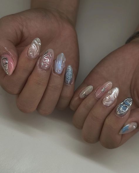 Kirsten Titus Nails, Japanese Nail Art Short Nails, Krystal Oh Nails, Opal Nail Designs, Ora Nails, Jelly Nails Designs, Korean Gel Nails, Jellyfish Nails, Slay Nails