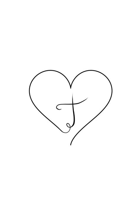 T And J Tattoo, Heart Tattoo With Initials Letters, Date And Initial Tattoo, T Tattoo Initial With Heart, T With Heart Tattoo, Heart With Letter Tattoo, Letter T Tattoo Ideas, T Letter Tattoo Design, Letter Tattoos Initials With Heart