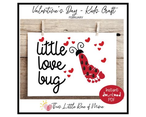 Little Love Bugs Craft, Handprints Valentines Day Crafts, Simple Handprint Art, Love Bug Footprint Craft, Love Bugs Valentines Craft, Valentines Crafts Babies, Valentine Handprint Art Baby, Free Printable Handprint Art, Valentines Day Painting For Kids