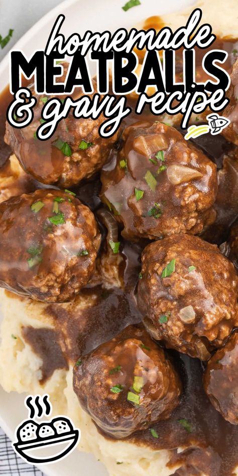 Indulge in the savory flavors of this meatballs and gravy recipe, featuring the perfect combination of juicy meatballs and rich, flavorful gravy. Meatball Recipes Gravy, Meatballs With Ritz Crackers, Gravy Meatballs Crockpot, Juicy Meatballs Recipes, Meatball Gravy Recipe Easy, Meatball With Gravy, Easy Meatballs And Gravy, Easy Meatball And Gravy Recipes, Frozen Meatball And Gravy Recipes