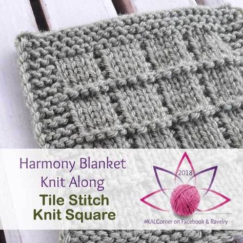 Tile Stitch Knit Square - Free Knitting Pattern | Creative Crochet Workshop #KALCorner Herringbone Stitch Knitting, Knitted Squares Pattern, Knitted Squares, Easy Blanket Knitting Patterns, Solid Granny Square, Crochet Workshop, Knitted Blanket Squares, Knitting Squares, Dishcloth Knitting Patterns