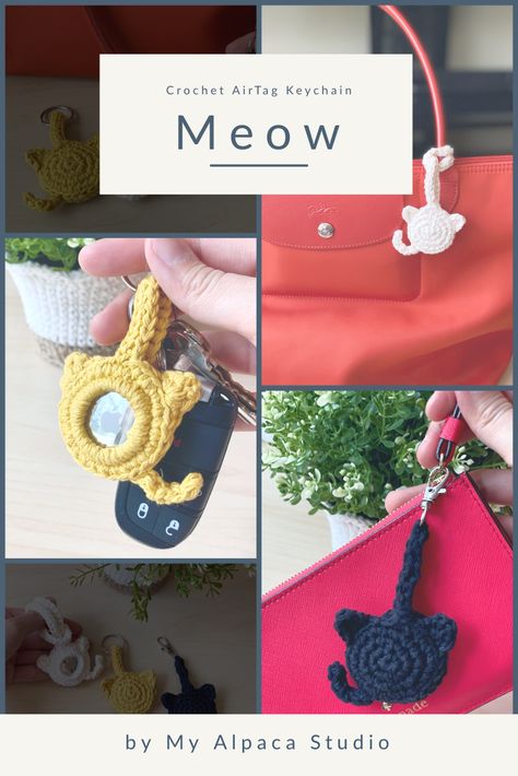 SAVE & FOLLOW US!! Also available in FINISHED PRODUCT @MyAlpacaStudio!! You have a custom engraved AirTag, and now you deserve a more unique keychain for the lil taggie!! Make them your own today! #crochetkeychain #crochetairtagkeychain #airtagcaseDIY #crochetcat #kittykeychain #cutebagcharm Airtag Crochet Pattern, Diy Airtag Keychain, Crochet Airtag Holder Pattern, Airtag Crochet, Crochet Airtag Case, Cat Minimalist, Keychain Crochet Pattern, Airtag Case, Unique Keychain