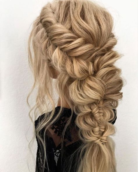 The perfect #bridal hair inspiration! Hair by @svglamour #SamVilla #SamVillaHair #SamVi… | Bridal hairstyles with braids, Thick hair styles, Wedding hair and makeup Bohemian Wedding Hair Braid, Slicked Back Homecoming Hair, Wedding Braid Bridesmaid, Chunky Wedding Braid, Classic Glam Wedding Hair, Bride Hairstyles Braid Half Up, Braids For Country Concert, Boho Long Wedding Hair, Wavy Boho Hairstyles