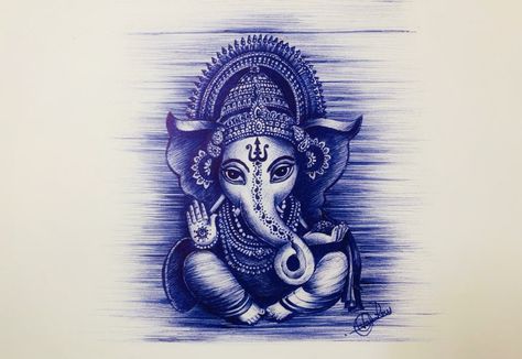 Ganesha  ball pen sketch, cross hatching work by artist Uttam Roy. Ganesha Pen Sketch, Sketch Of Ganesha, Ball Pen Sketch, Ball Pen Art, Ballpoint Pen Art, Pen Art Work, Art Photography Portrait, Pen Art Drawings, Pen Sketch