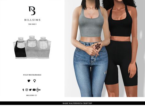 The Sims Resource - Basic Halterneck Crop Top Basic Crop Tops, Sims 4 Teen, Tight Mini Dress, Sims 4 Dresses, Sims4 Clothes, Sims Hair, Sims 4 Collections, Sims 4 Clothing, Cc Finds