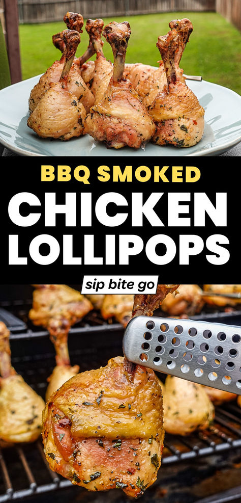 Appetizer BBQ Smoked Chicken Lollipops smoking on Traeger Pellet Grill Smoked Lollipop Chicken Drumsticks, Smoked Chicken Lollipops, Smoked Chicken Drumstick Recipes, Smoked Drumsticks Chicken, Lollipop Chicken Drumsticks, Bbq Smoked Chicken, Smoked Chicken Drumsticks, Chicken Lollipops Recipe, Chicken Drumstick Marinade