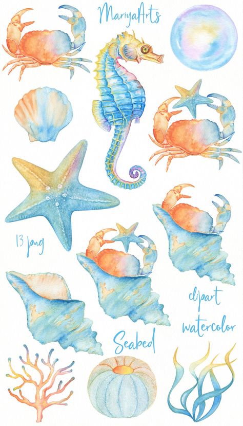 Seaweed Template, Undersea Watercolor, Under The Sea Illustration, The Sea Illustration, Sea Clipart, Sea Illustration, Visual Memory, Watercolor Paintings Tutorials, Sea Art