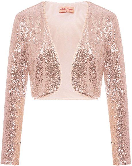 Belle Poque Women Slim Fit Front Open Summer Party Coat Shrug Cardigan Top Rose Gold(570-4) XL: Amazon.co.uk: Clothing Dressy Jackets For Women, Short Shrug, Dressy Jackets, Half Jacket, Robes Vintage, Bolero Shrug, Sequin Cardigan, Short Sleeve Jacket, Pink Sparkly