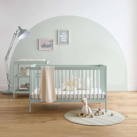 CuddleCo Nola Baby Cot Bed & Changing Unit - 2Pc Wooden open storage nappy station & Convertible Cotbed with adjustable height - Pine Wood Nursery Furniture Sage Green Baby Safe Paint, Modern Nursery Room, Contemporary Nursery, Mattress Base, Cot Bed Mattress, Baby Cot Bedding, Changing Unit, Wood Nursery, Baby Changing Table