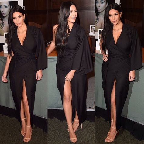 LA book signing for #SELFISH Kim Kardashian Black Dress, Kardashian Dresses, Kim Kardashian Dresses, Kim Kardashian Outfits, Ellie Saab, Celebrity Style Icons, One Sleeve Dress, Kardashian Outfit, Fashion Idol