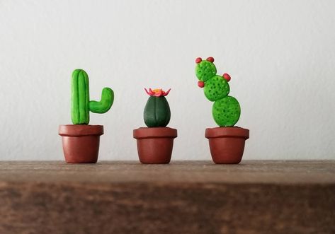 Mini Cactus Plants, Library Makeover, Clay Cactus, How To Grow Cactus, Kitchen Windowsill, Fake Plants Decor, Mini Cactus, Polymer Clay Ornaments, Polymer Clay Figures