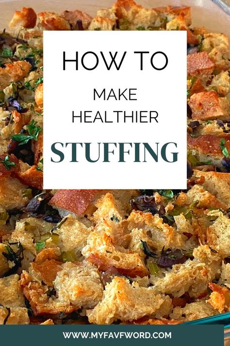 This is a recipe for a healthier bread stuffing for your thanksgiving dinner. It is a perfect thanksgiving side that everyone will enjoy - don't have to mention it is healthier - no one will even notice ;) Whole Grain Stuffing Recipe, Single Serving Stuffing, Whole 30 Stuffing, Bread Free Stuffing, Clean Stuffing Recipe, Organic Thanksgiving Recipes, Low Cholesterol Thanksgiving, Make Your Own Stuffing Bread, Healthy Thanksgiving Side Dishes Recipes