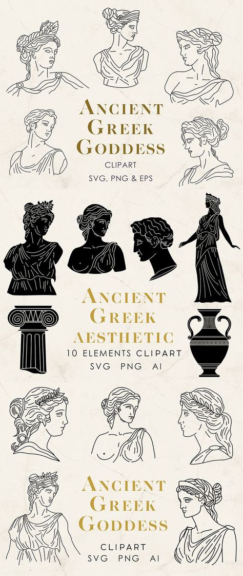 Set of oneline drawing Greek Statues Greek Goddess Drawing, Greek Goddesses Drawing, Goddess Drawing, Ancient Greek Goddess, Cocktail Illustration, Greek Statues, Greek Goddess, Greek Mythology, Ancient Greek