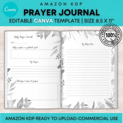 Ready to use CANVA TEMPLATE Prayer Journal for Print on Demand (POD) or Amazon Kindle Direct Publishing (KDP) business. This digital file includes an editable template for you to make your desired changes and Just add a cover and publish! INCLUDES: - Prayer Journal Canva Template, for you to edit - Kdp Ideas, Content Template, Prayer Journal Template, Kaftan Pattern, Booklet Template, Christmas Activity Book, Prayer Journals, Amazon Kindle Direct Publishing, Kdp Interior