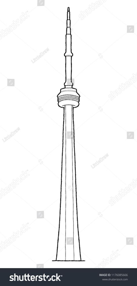 Cn Tower Sketch, Cn Tower Painting, Toronto Tattoo Ideas, Cn Tower Drawing, Cn Tower Tattoo, Landmark Drawings, Canada Landmarks, Toronto Drawing, Canada Drawing