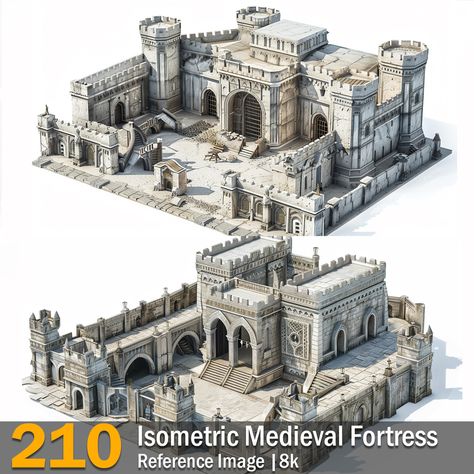 Isometric Medieval Fortress | Reference Images | 8K,  on ArtStation at https://www.artstation.com/artwork/BXg1m9 Medieval Castle Concept Art, Alchemist Laboratory, Isometric Medieval, Castle Cutout, Medieval Castle Layout, Fortress Concept Art, Medieval Alchemist, Castle Layout, Model Castle