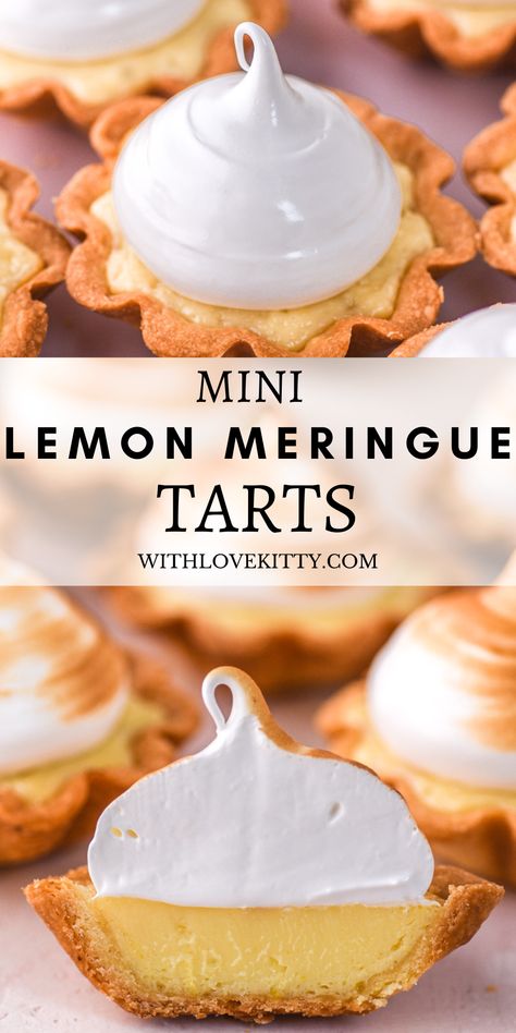 Mini High Tea Ideas, Mini Tea Desserts, Lemon Meringue Cannoli, Individual Lemon Meringue Tarts, Mini Lemon Cream Pies, Lemon Meringue Tarts Mini, Individual Lemon Meringue Pie, Meringue For Lemon Pie, Lemon Meringue Bites