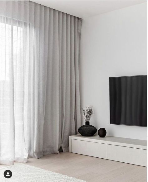 Linen Curtains Living Room, Sheer Curtains Bedroom, Lounge Curtains, Sheers Curtains Living Room, Monochromatic Interior Design, Monochrome Living Room, Lounge Room Styling, Curtains Style, Curtains Living Room Modern