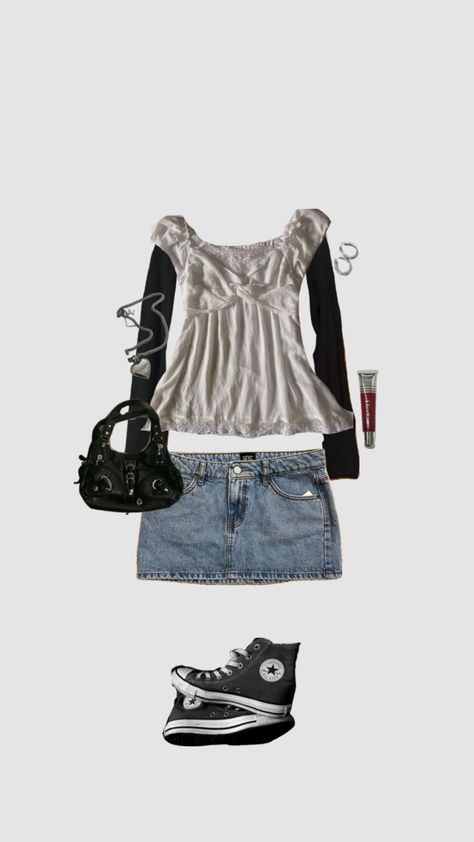 #coquette #grunge #grungecoquette #cute #outfitinspo #miniskirt #vintage #patrickhockstetter #converse #dior #silver Coquette Converse, Converse Outfit, Coquette Grunge, Dr Wardrobe, Fashion Sense, My Wardrobe, My Fashion, Converse, Dior