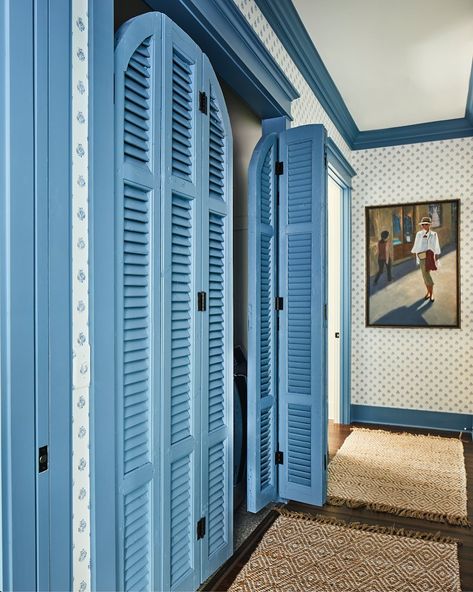 Kathryn Lott (@jkathrynlott) • Instagram photos and videos Blue Laundry Room, White Laundry Room, Laundry Room Paint Color, Laundry Room Paint, Blue Laundry Rooms, White Laundry Rooms, White Drapery, White Laundry, 1970s Home