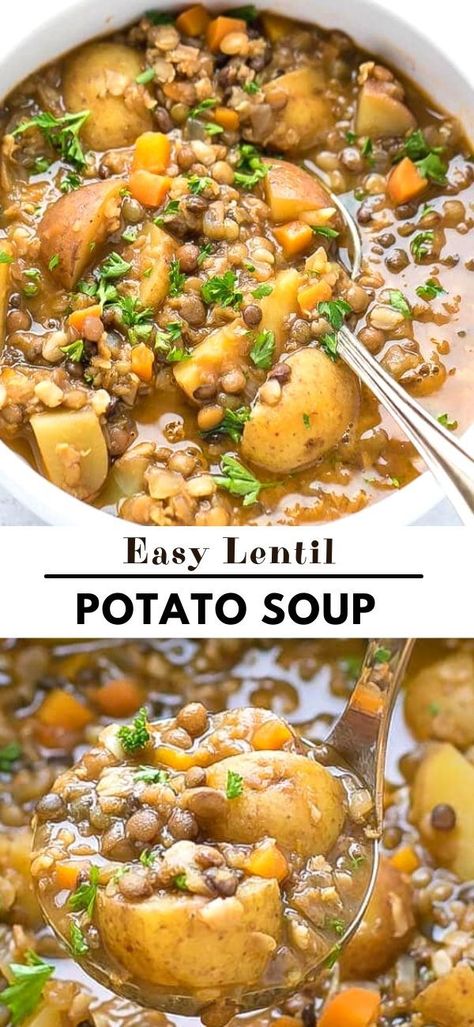 Lentil Potato, Lentil Potato Soup, Lentil Soup Recipes, Potato Soup Recipe, Lentil Recipes, Rich In Protein, Easy Soups, Easy Soup Recipes, Healthy Soup Recipes